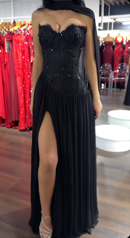 Chic Black Prom Dress Sheath Chiffon Long Evning Dress DP07237
