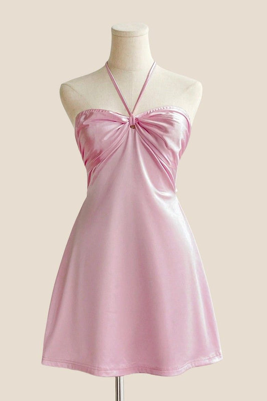 Elegantes kurzes Abiballkleid in Pink, Etui-Form, Satin, Homecoming-Kleid DP07246