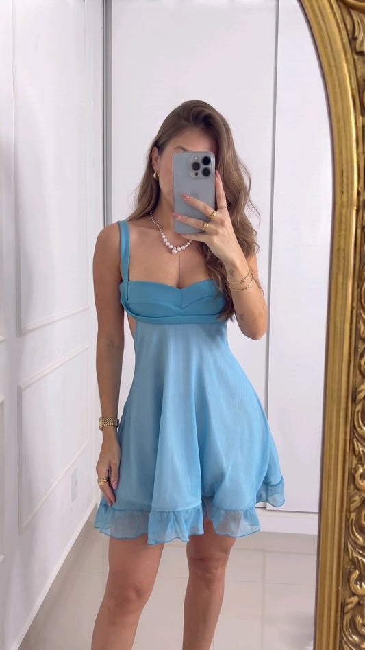 Hübsches blaues Geburtstagskleid Etui Chiffon Kurzes Homecoming-Kleid DP07256
