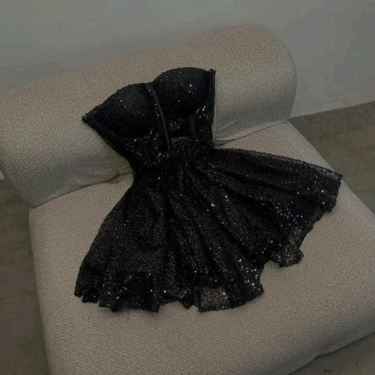 Festliches schwarzes A-Linien Tüll-Kleid – Kurzes Homecoming-Kleid DP07264