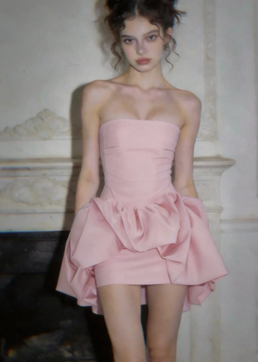 Chic Pink Short Homecoming Dress Sheath Satin Birthday Party Dress  DP07304
