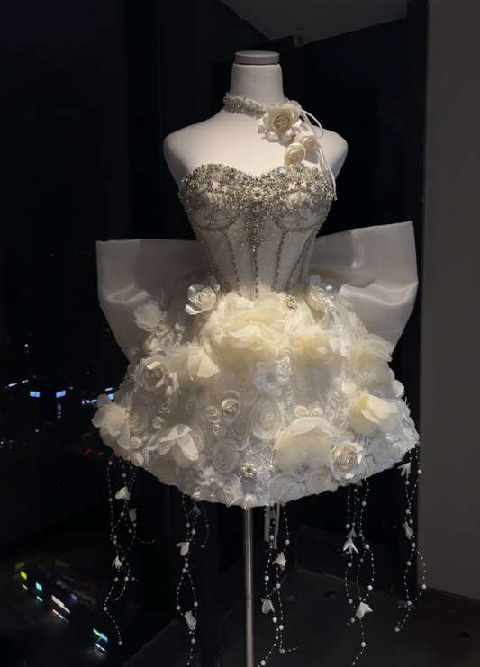 Chic White Short Homecoming Dress A-Line Tulle Birthday Party Dress DP07313