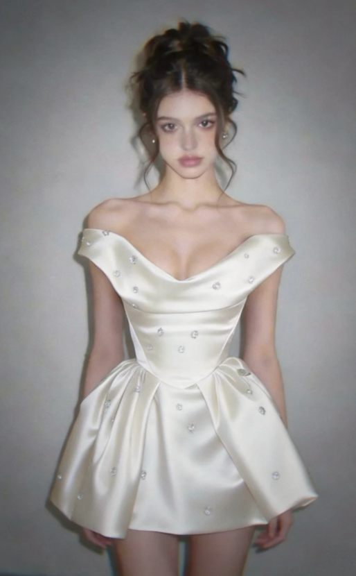 Chic White Short Homecoming Dress A-Line Satin Birthday Party Dress DP07314
