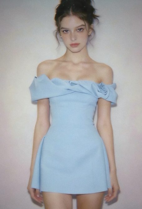 Chic Blue Short Homecoming Dress Sheath Chiffon Birthday Party Dress DP07316