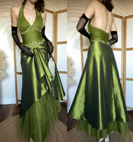 Chic Green Prom Dress Sheath Satin Long Evening Dress DP07327