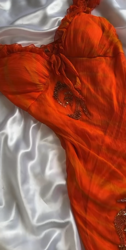Chic Orange Prom Dress Sheath Chiffon Beaded Long Evening Dress DP07331