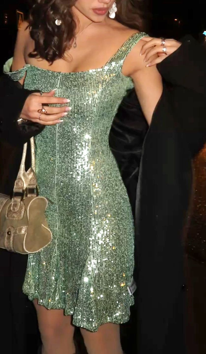 Fashion Green Short Homecoming Dress Sheath Sequins Birthday Dress DP07351