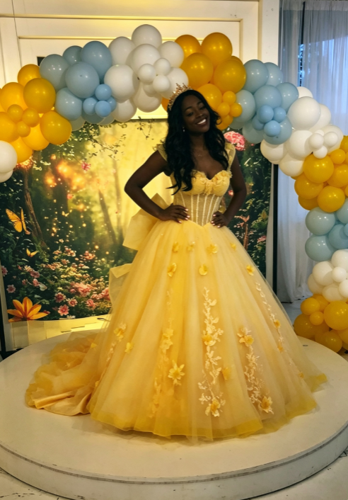 Robe de quinceañera jaune mode robe de bal en tulle avec appliques robe de sweet 16 DP07370