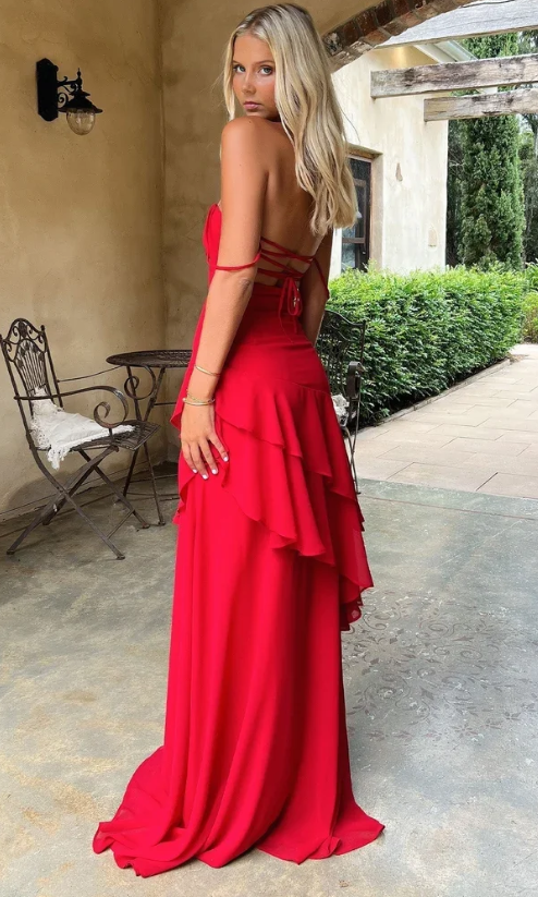 Fashion Sheath Chiffon Long Evening Dress Red Prom Dress DP07371