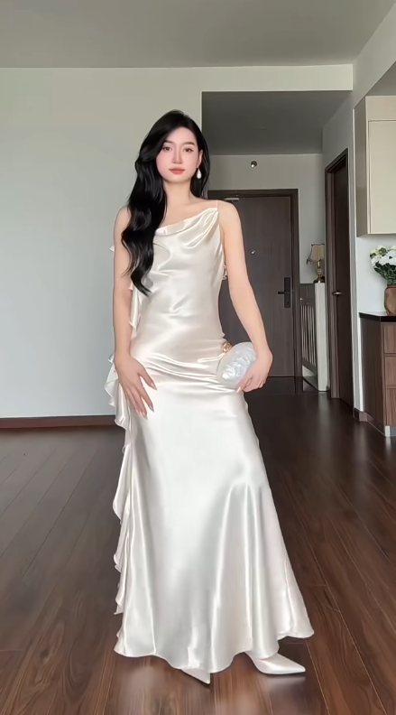 Robe de soirée longue en satin, coupe fourreau, robe de bal blanche DP07376