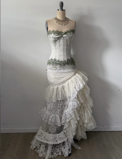 Fashion Sheath Lace Long Evening Dress White Prom Dress DP07377