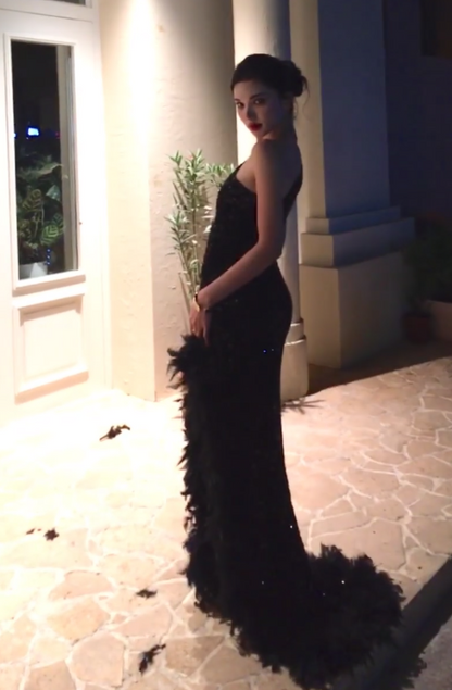 Fashion Sheath Sequins Long Evening Dress BlackProm Dress DP07378