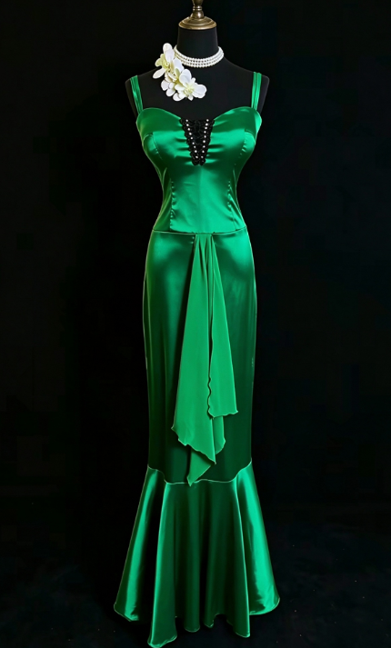 Robe de soirée longue en satin fourreau vert robe de bal DP07379