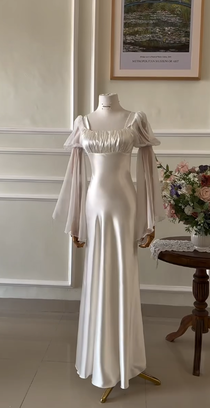 Fashion Sheath Satin Long Evening Dress White Prom Dress DP07380