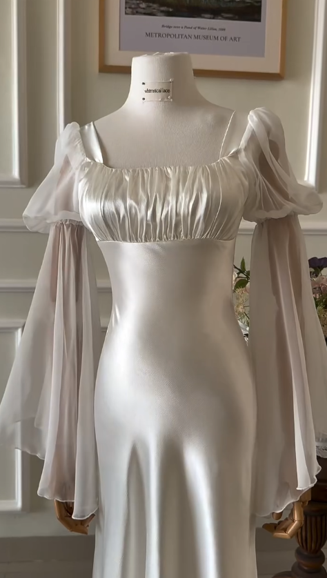 Robe de soirée longue en satin fourreau tendance, robe de bal blanche DP07380