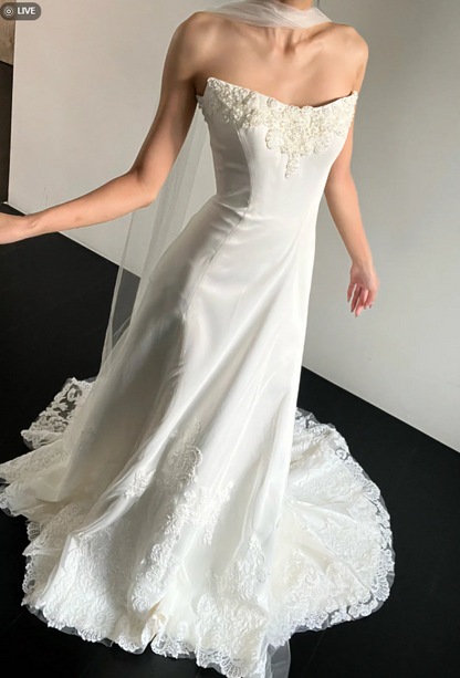 Simple Sheath White Wedding Dress Tulle Bridal Gown  DP07381