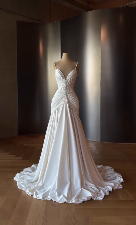 Simple Sheath White Wedding Dress Satin Bridal Gown DP07382
