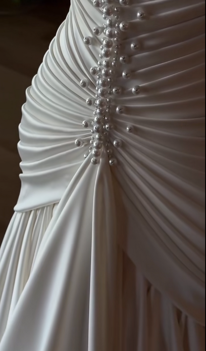 Simple Sheath White Wedding Dress Satin Bridal Gown DP07382
