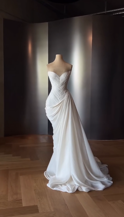 Simple Sheath White Wedding Dress Chiffon Bridal Gown DP07383