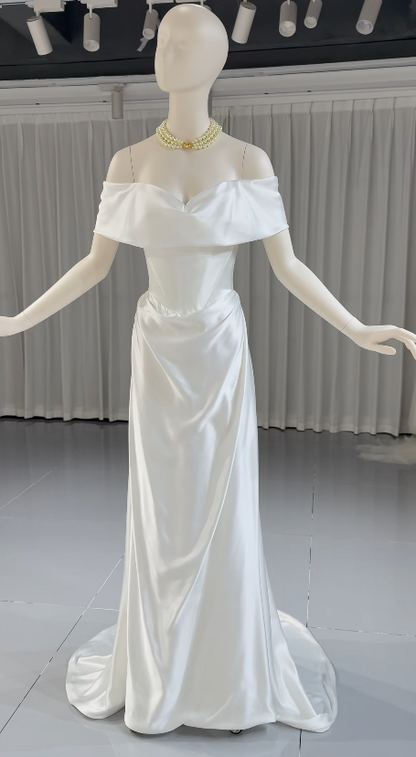 Simple Sheath White Wedding Dress Chiffon Bridal Gown DP07384
