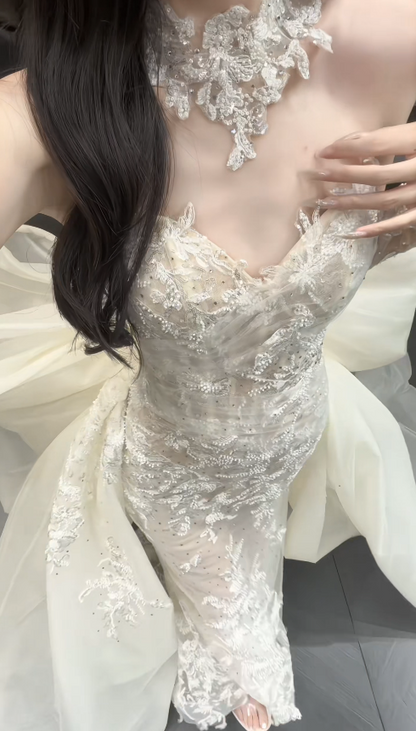 Simple Sheath White Wedding Dress Lace Bridal Gown DP07385