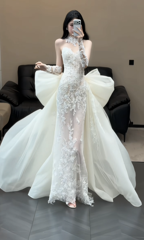 Simple Sheath White Wedding Dress Lace Bridal Gown DP07385