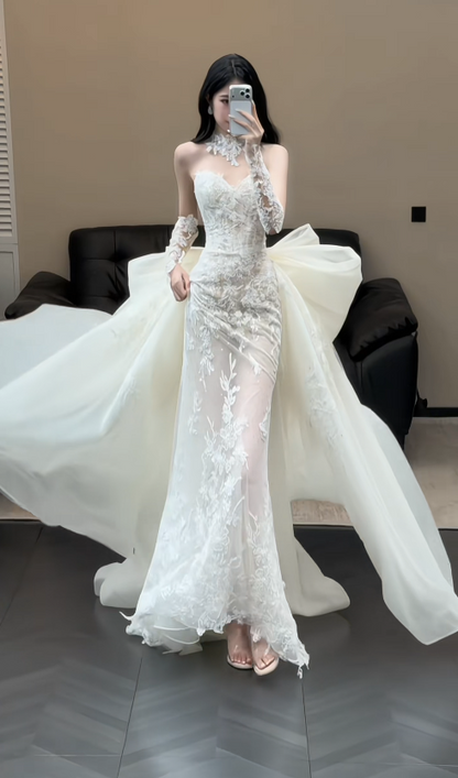 Simple Sheath White Wedding Dress Lace Bridal Gown DP07385