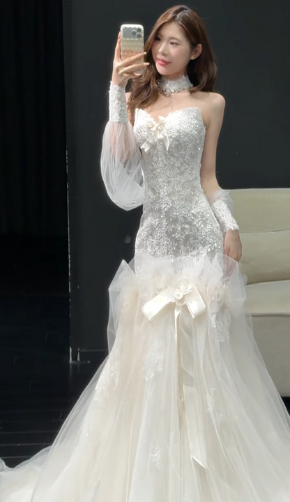 Simple Sheath White Wedding Dress Lace Bridal Gown DP07386