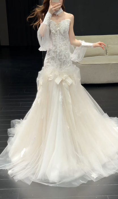 Simple Sheath White Wedding Dress Lace Bridal Gown DP07386