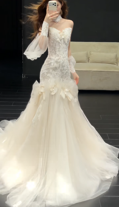 Simple Sheath White Wedding Dress Lace Bridal Gown DP07386
