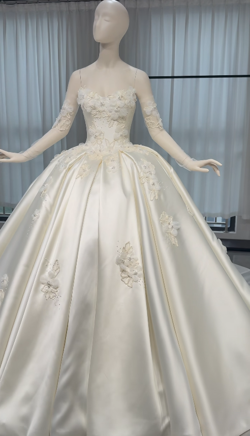 Simple A-Line White Wedding Dress Satin Bridal Gown DP07387