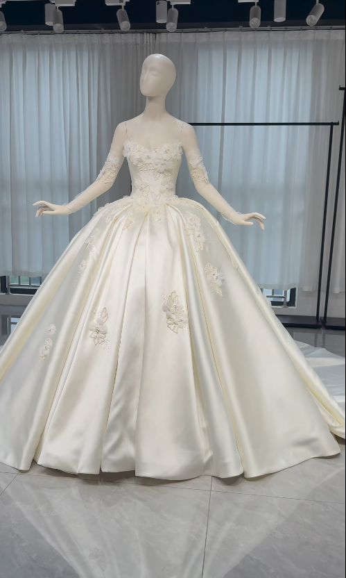 Simple A-Line White Wedding Dress Satin Bridal Gown DP07387