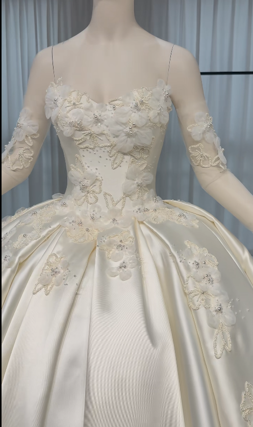 Simple A-Line White Wedding Dress Satin Bridal Gown DP07387