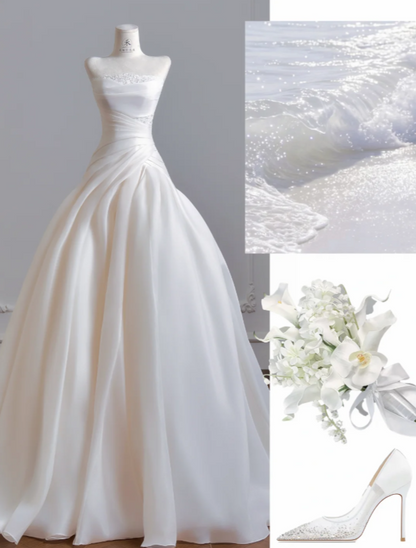 Simple A-Line White Wedding Dress Tulle Bridal Gown DP07388