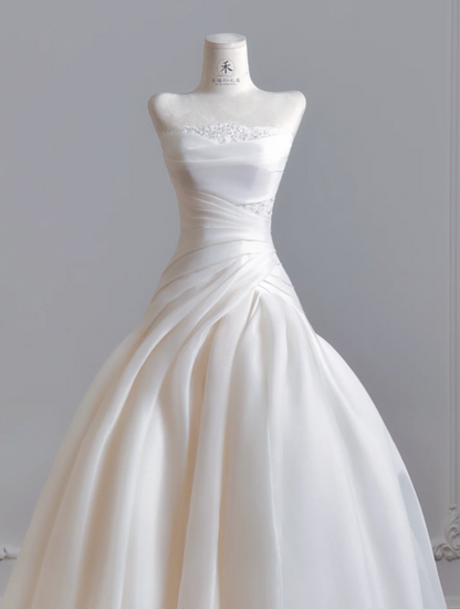 Simple A-Line White Wedding Dress Tulle Bridal Gown DP07388
