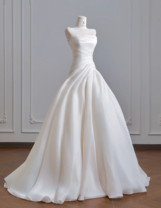 Simple A-Line White Wedding Dress Tulle Bridal Gown DP07388