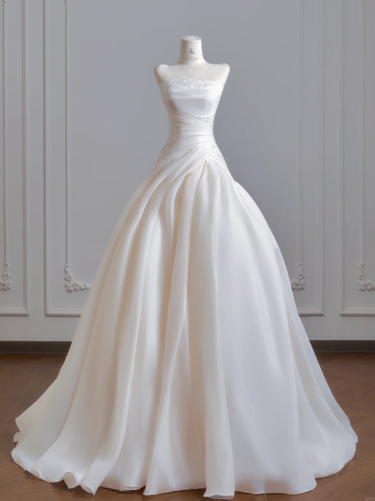 Simple A-Line White Wedding Dress Tulle Bridal Gown DP07388