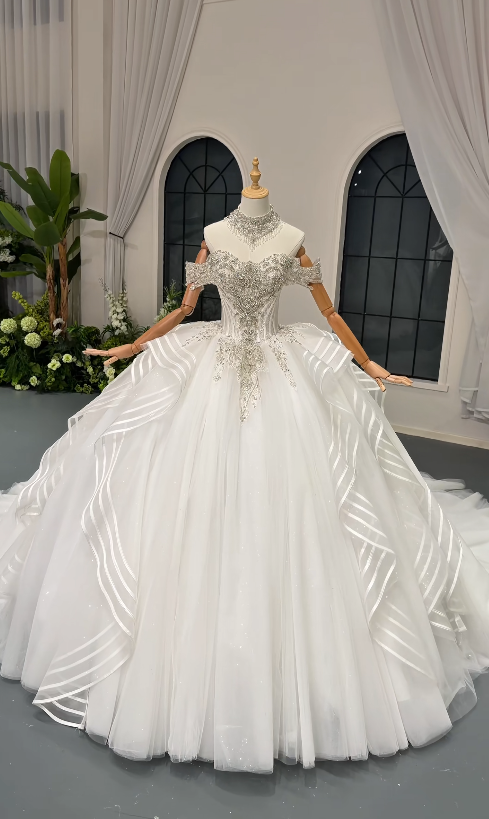 Simple A-Line White Wedding Dress Tulle Bridal Gown DP07389
