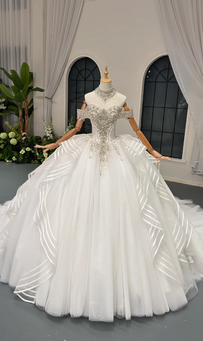 Simple A-Line White Wedding Dress Tulle Bridal Gown DP07389