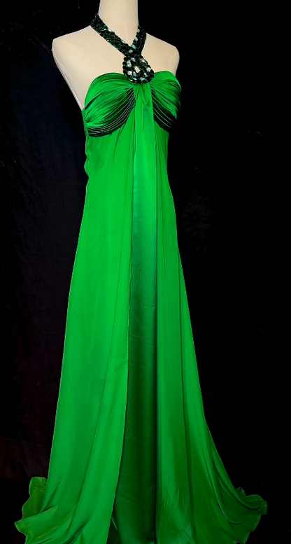 Chic Sheath Chiffon Long Evening Dress Green Prom Dress DP07391