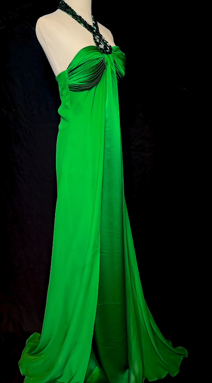 Chic Sheath Chiffon Long Evening Dress Green Prom Dress DP07391