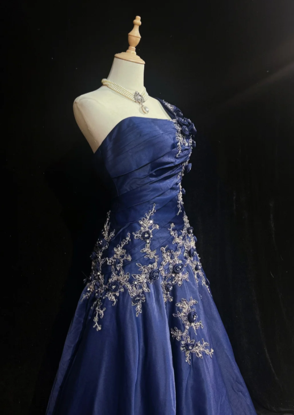 Chic Sheath Satin Long Evening Dress Navy Blue Prom Dress  DP07393