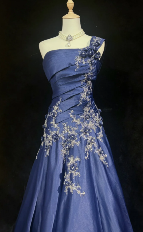 Chic Sheath Satin Long Evening Dress Navy Blue Prom Dress  DP07393