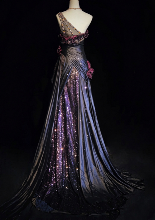 Chic Sheath Satin Long Evening Dress Dark Purple Prom Dress  DP07395