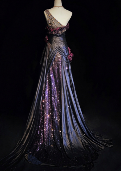 Chic Sheath Satin Long Evening Dress Dark Purple Prom Dress  DP07395