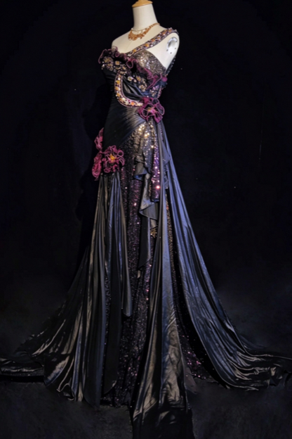 Chic Sheath Satin Long Evening Dress Dark Purple Prom Dress  DP07395