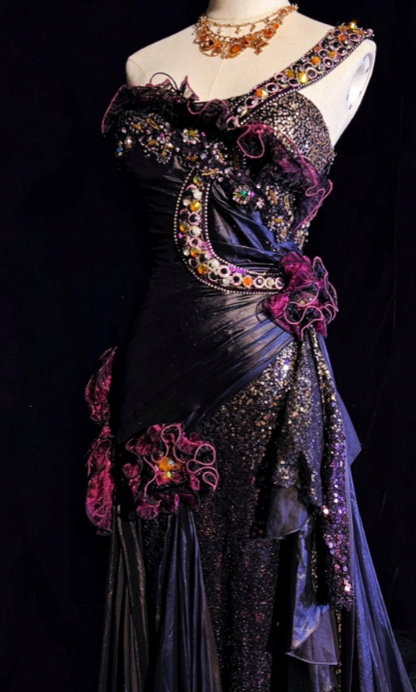 Chic Sheath Satin Long Evening Dress Dark Purple Prom Dress  DP07395