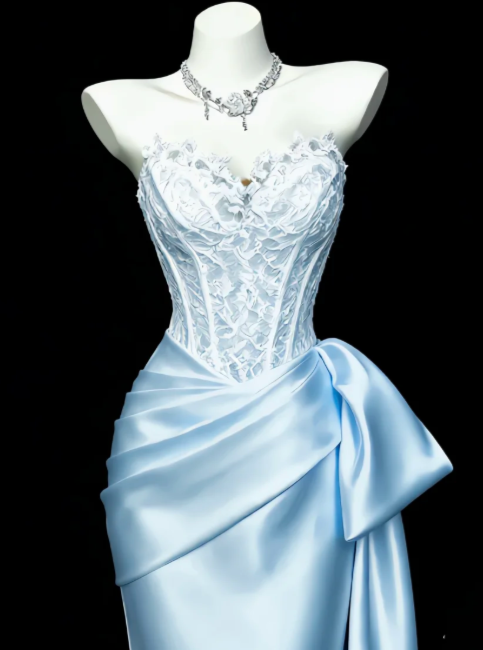 Chic Sheath Satin Long Evening Dress Blue Prom Dress DP07396