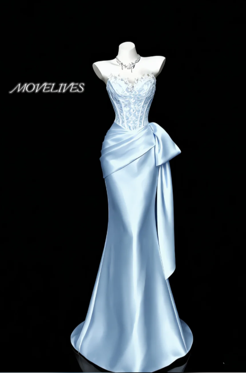 Chic Sheath Satin Long Evening Dress Blue Prom Dress DP07396