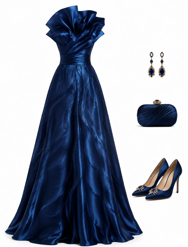 Chic A-Line Satin Long Evening Dress Blue Prom Dress DP07397